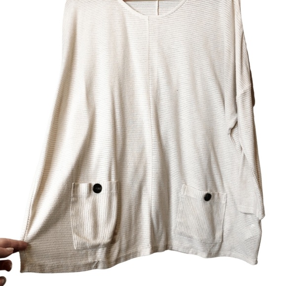 Simply Noelle Cream Striped V-Neck 3/4 Sleeve Tunic Top with Pockets Women's S/M - Picture 6 of 16